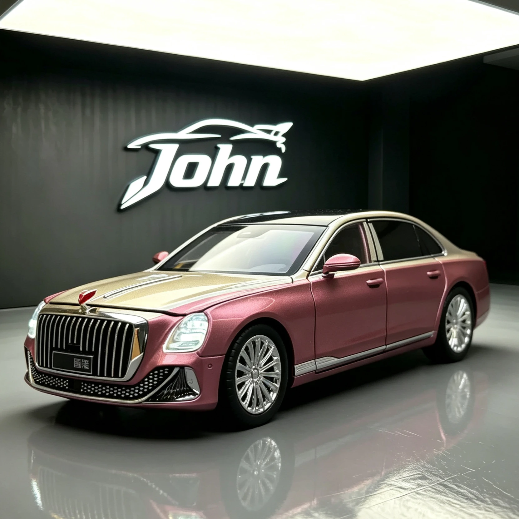 1:24 Hongqi Golden Sunflower Guoya Druckguss-Legierungsautomodell, Sturzsicheres Spielzeugauto mit Licht und Ton, Sammlerstück
