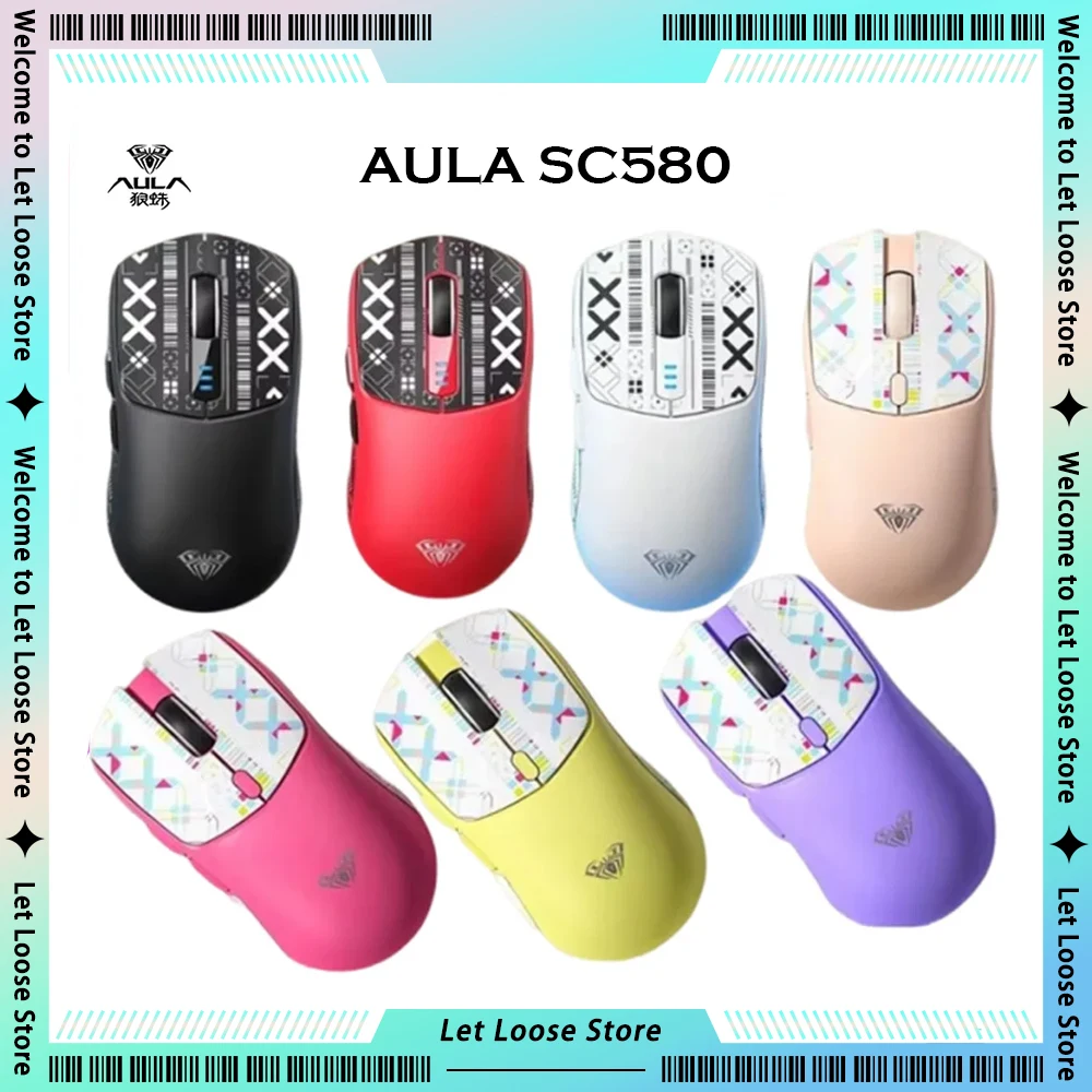 AULA SC580X SE Pro Gaming Mouse 2.4g Wireless Bluetooth PAW3325 Three-Mode Lightweight 10000dpi Customized Computer Accessories