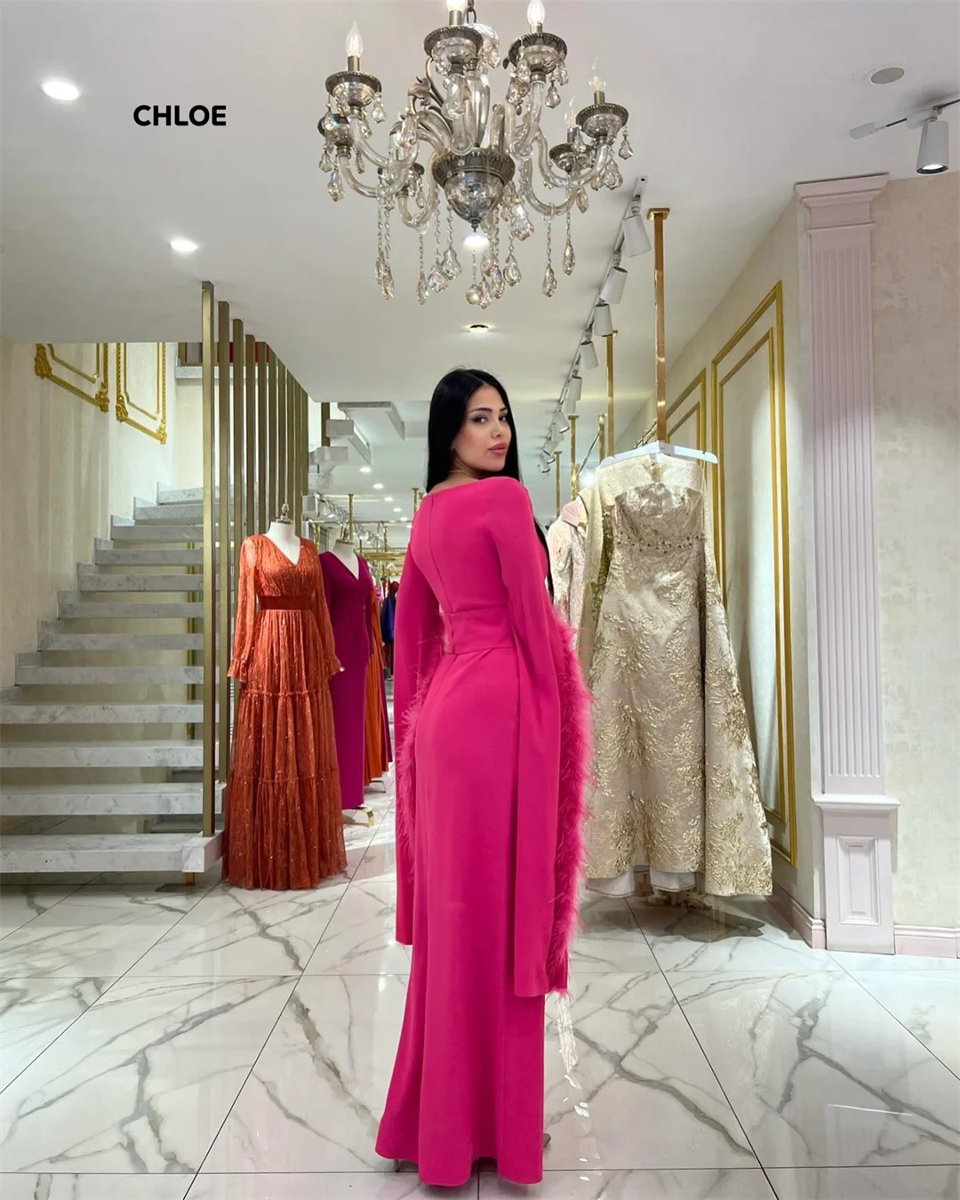 Linie A Prom Kleider 2025, Luxus Frauen Abendkleid Frau Nach Maß Runde Kragen Elegante Lange Kleid Ballkleider Robe Soiree