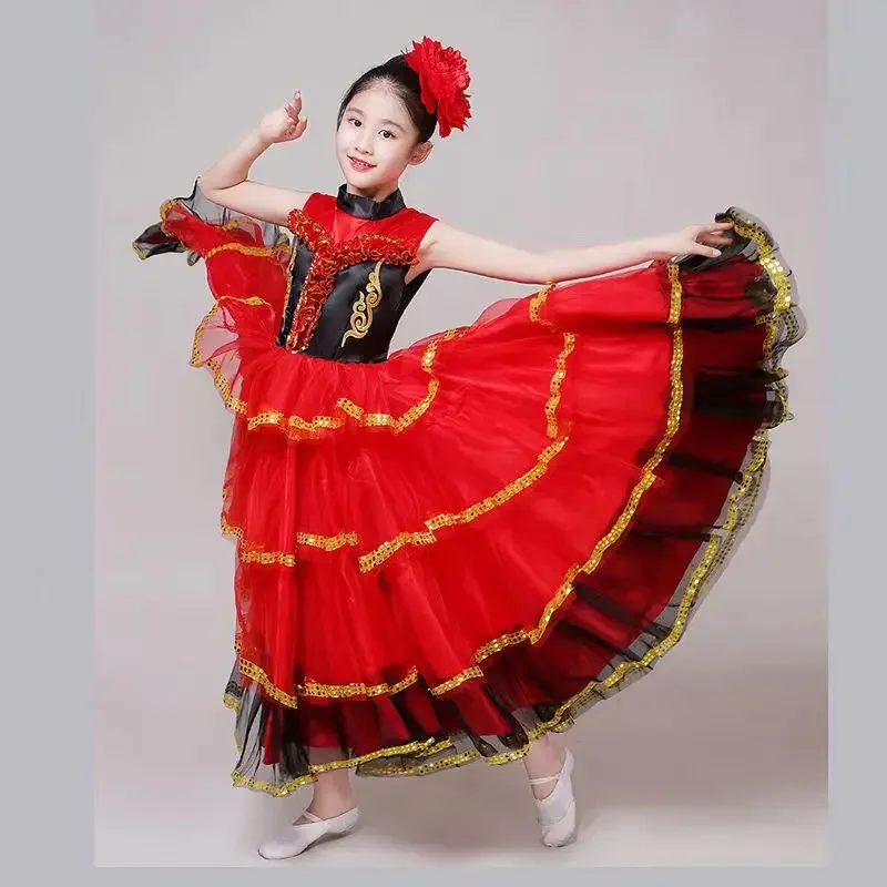 Infantil Espanhol Flamengo Vestido, Feminino Vestido de Tourada, Dança do Ventre Traje, Salão de Baile Coro Cigano, Performance de Palco