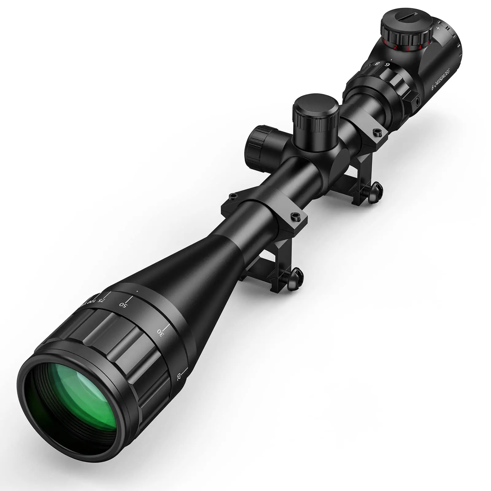 Rifle Scope 6-24x50 AOE Red and Green Illuminated Gun with Free Mount Hunting Optical Telescope pgrade Precision Multi-coated Le