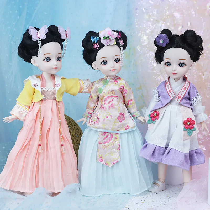 30CM Chinese Style Ancient Princess Doll Hanfu Palace Costumes Articulated Doll Beautiful Dress Pretend Play Toys for Girls Gift