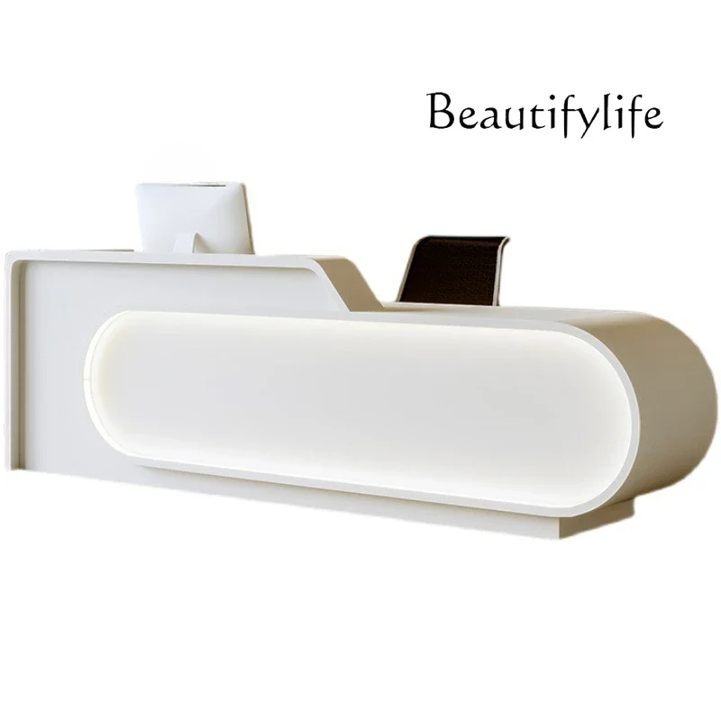

Curved simple modern checkout page beauty salon bar counter paint office reception cabinet
