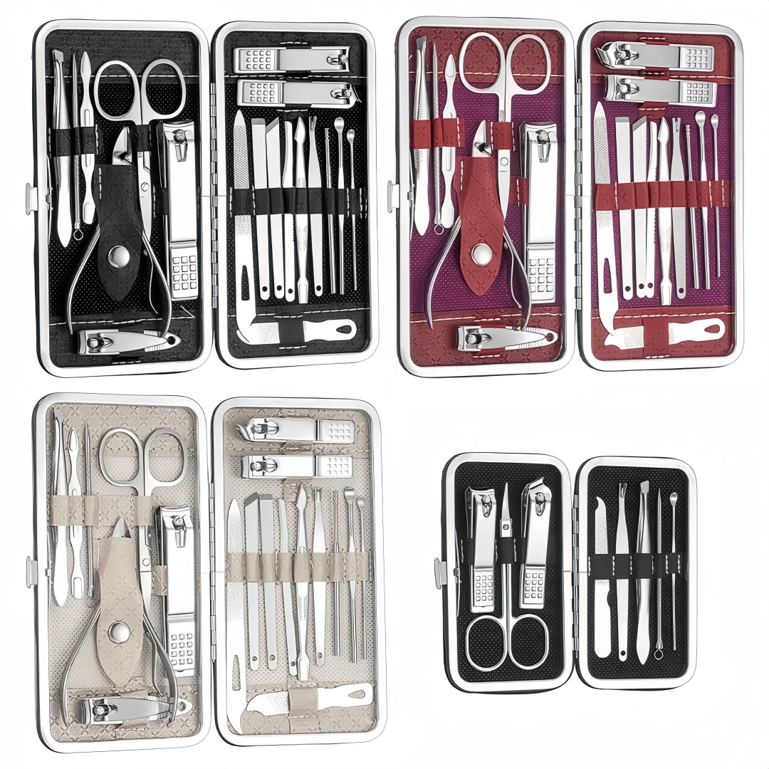 스테인리스 스틸 손톱깎이 19종 세트, 사선 손톱깎이, 페디큐어, 귀이개, 스푼, 네일아트 세트
