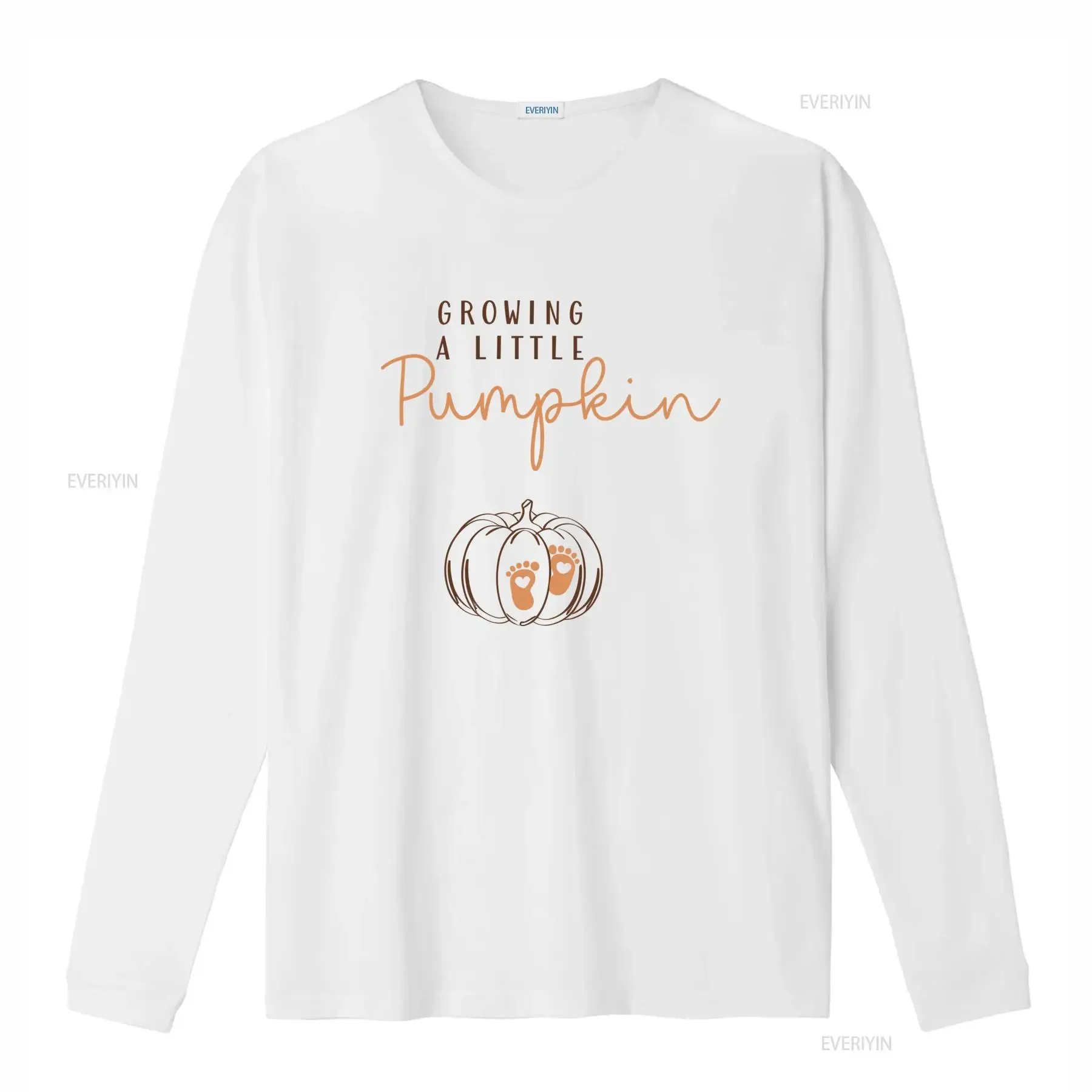 Pregnancy Announcement Fall Halloween Growing A Little Pumpkin Baby Footprint Print Casual T Shirt vintage Washed Versatile