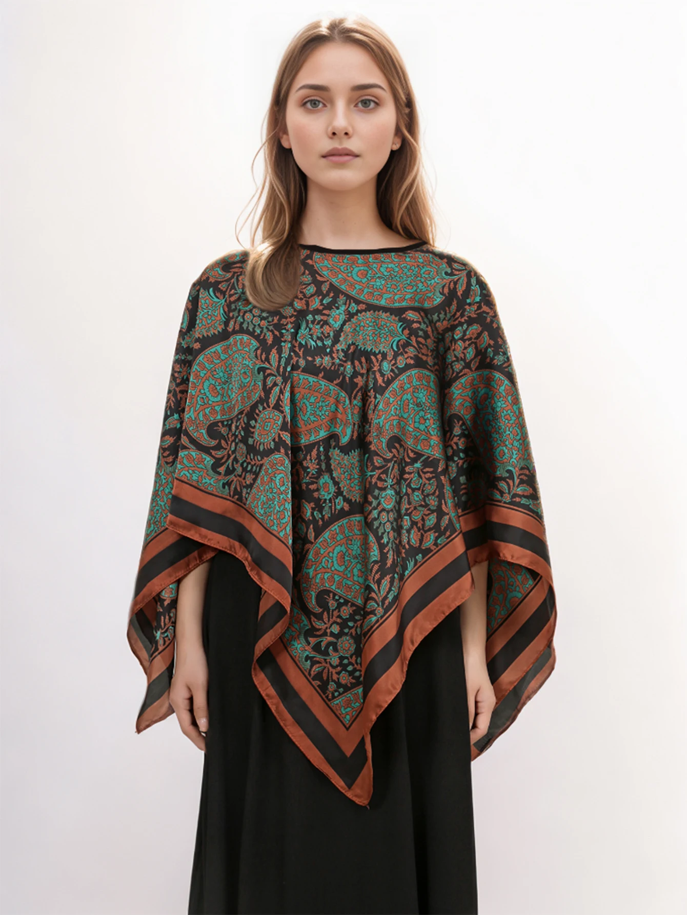 Summer Women Printed Pullover Cape With Fancy Style Female Muslim Shawl Wraps Ladies Decorate Square Scarf 110*110cm