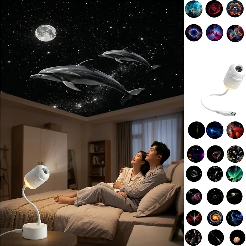 2026 Mini Star Projector Decor for Bedroom 2 in 1 Galaxy Shining Lamp USB Atmosphere Lamp for Home Car Decor Special Gift