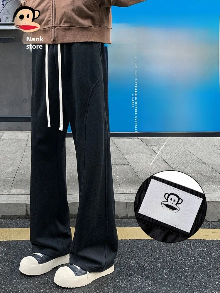 

PaulFrank Men's Loose Straight Leg Bla Casual Pants Autumn Faion Brand Monkey Wide Leg Pants American Sle