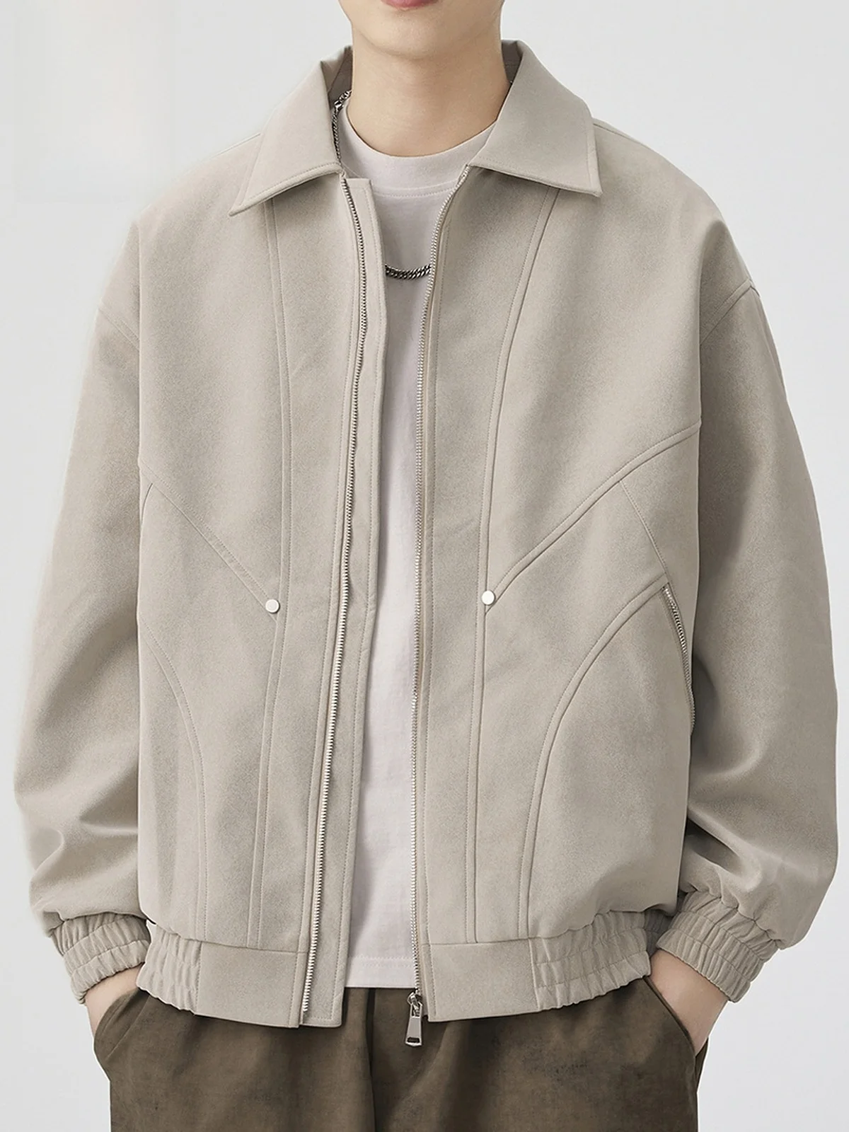 

Rn Men's Leather Jaet Casual Sle Retro American Faion Workwear Coat Long Sve Warmth Collar Zipper ket PU Leather