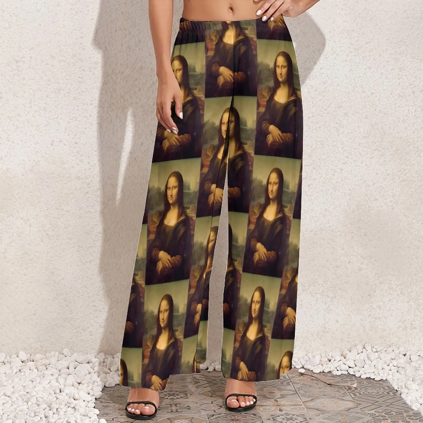 Pantaloni Mona Lisa Donna Leonardo Da Vinci Pantaloni Harajuku Pantaloni a gamba larga casual a vita alta Idea regalo