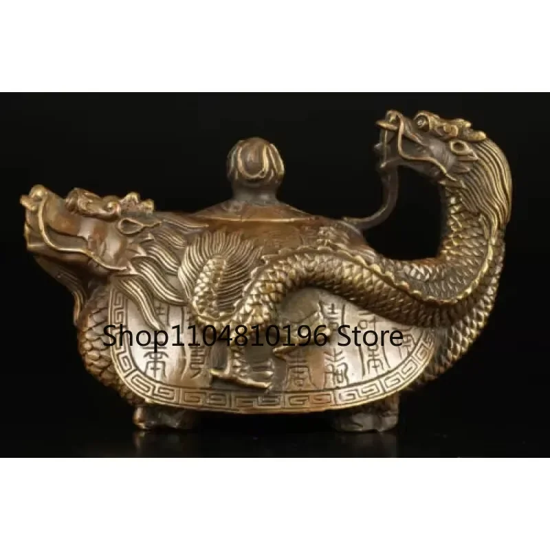Chinese Brass Hand Carved Dragon Teapot with Kangxi Mark