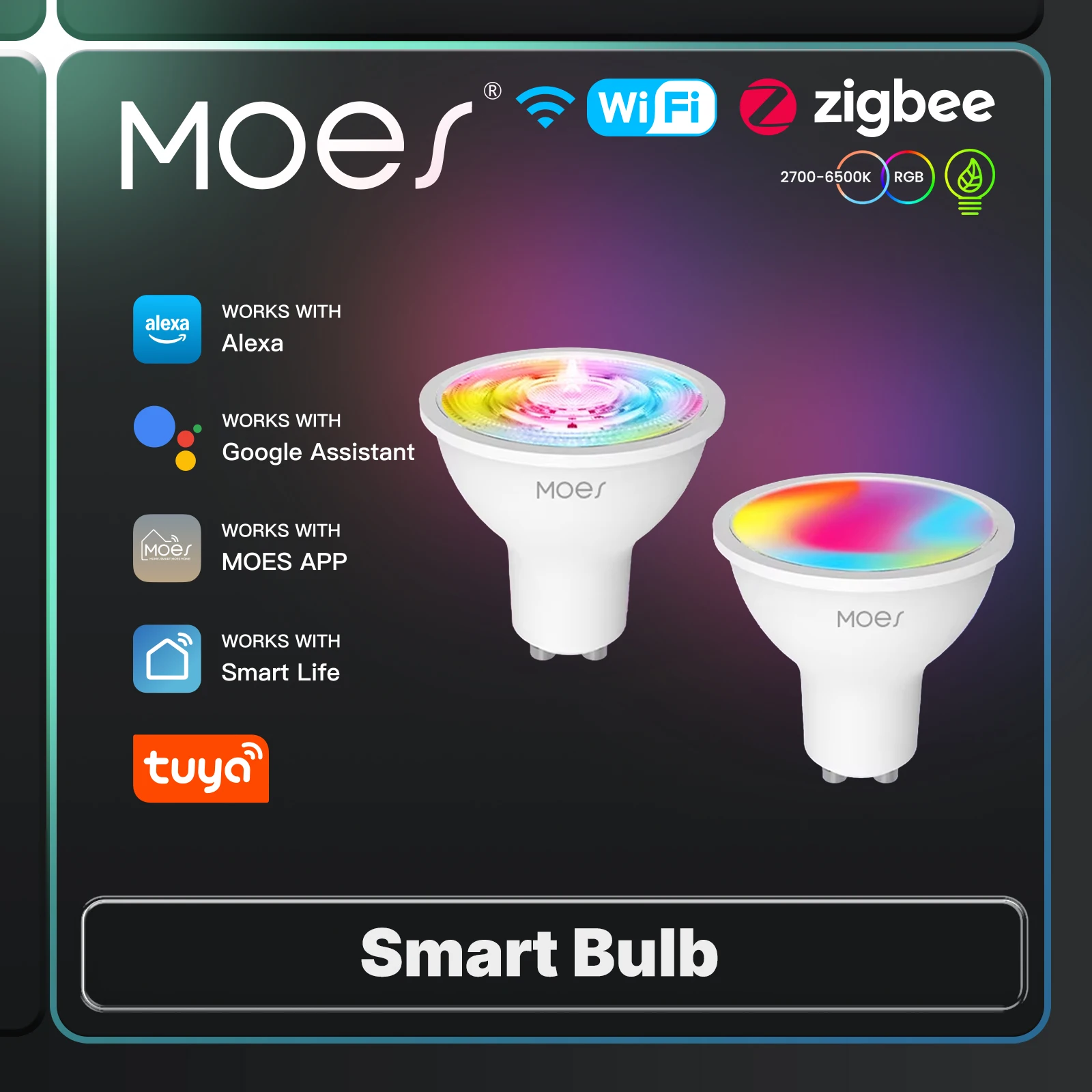 MOES Tuya ZigBee/WIFI GU10 Smart LED Bulbs RGB C+W White 5W Light Dimmable Lamps Smart Life APP Control Works With Alexa/Google