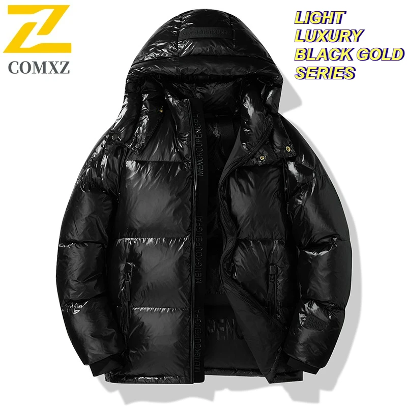 

Comxz Winter Duck Down Coats Luxury Fashion Detachable Hooded Down Jacket Men Short Korean Street Bright Face Lightweight Puffer