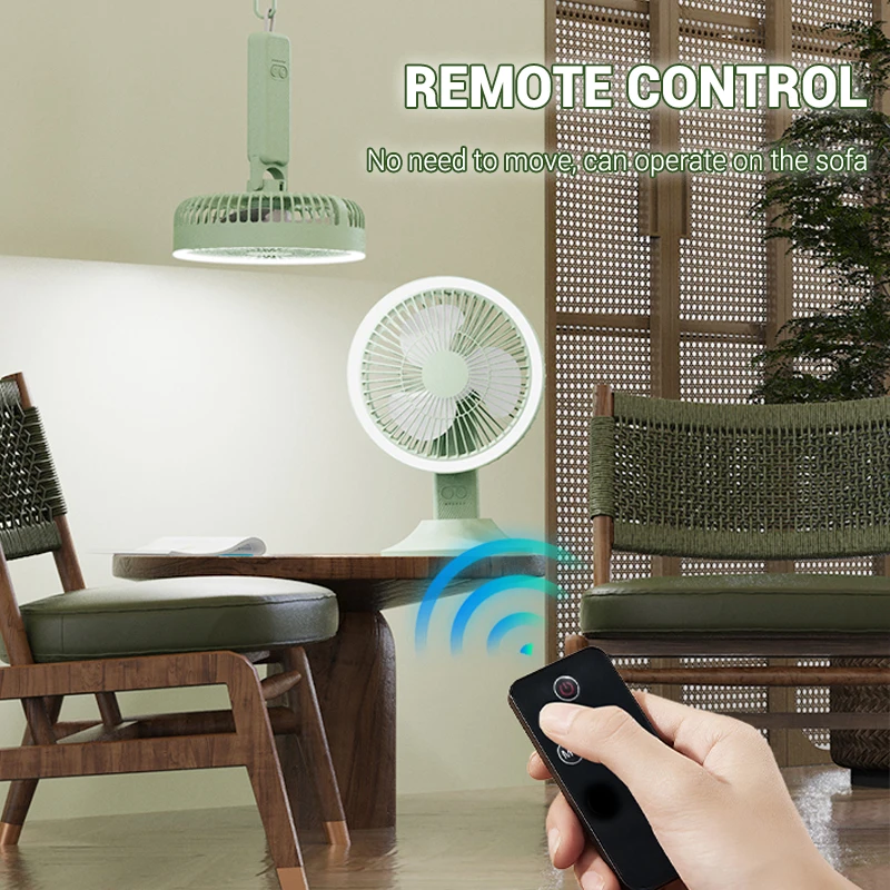 2025年 3in1 デスクトップテーブルファン リモコン付き充電式シーリングファン ミニ扇風機 LEDライト付き 吊り下げ式ハンドヘルドファン