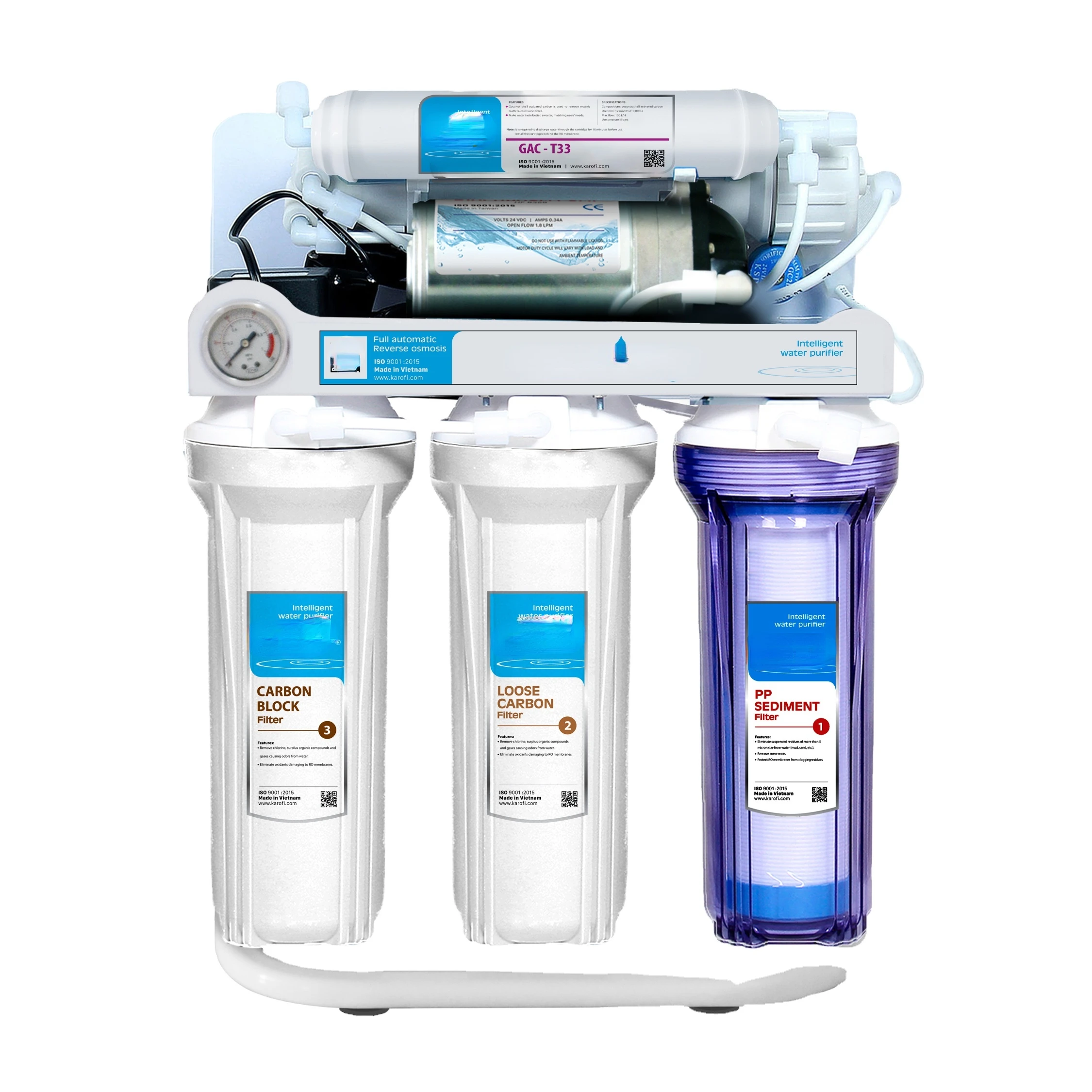 Under sink 5 stages 75GPD RO Water Purifier with 4 gallon tank and 125 Psi booster pump