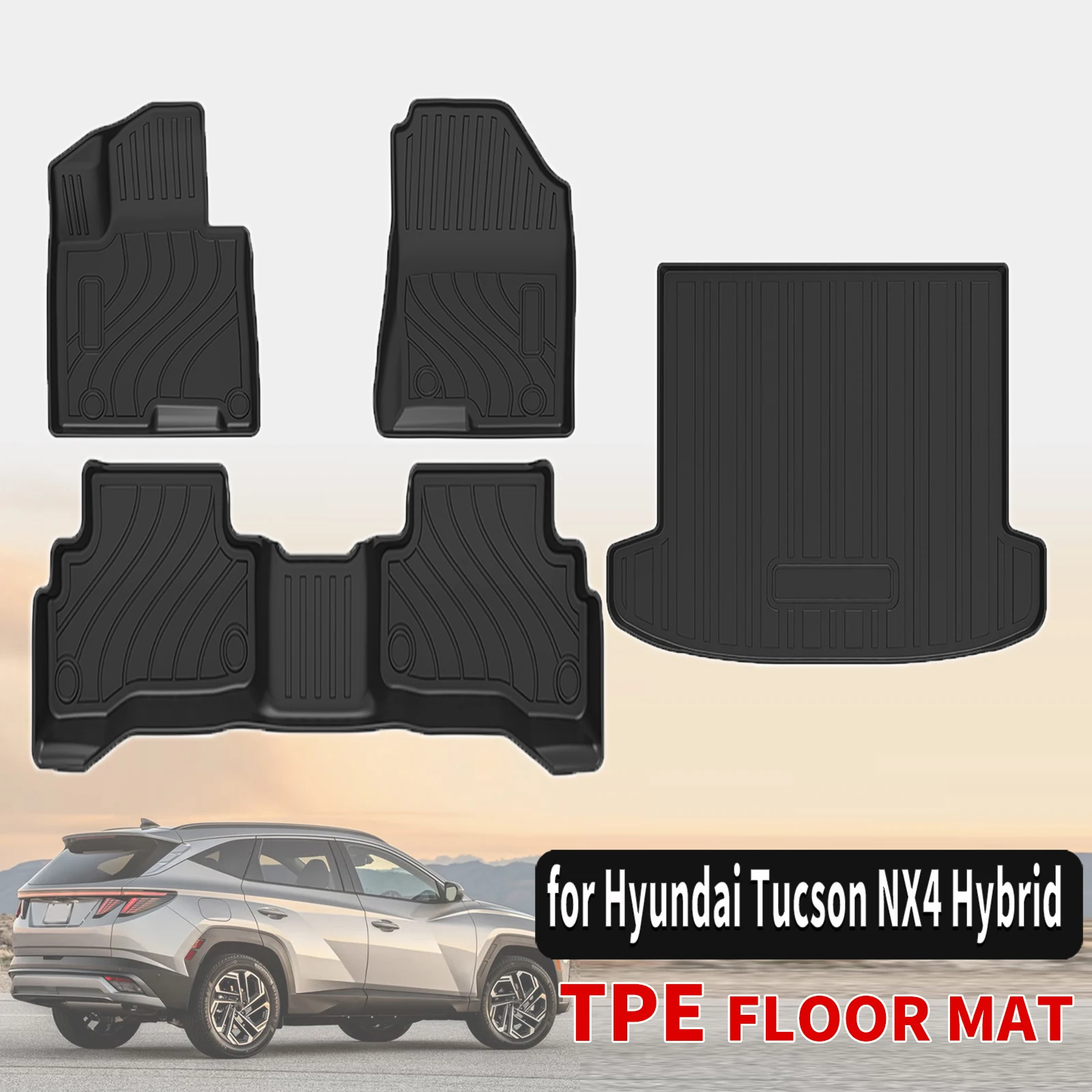 

Индивидуальные коврики из TPE для Hyundai Tucson Hybrid 2023-2026 (не для праворульных авто) Полный комплект, экологичные, водонепроницаемые, всепогодные