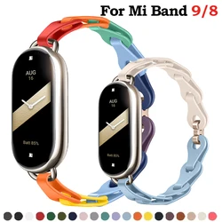 Rubber Strap for Xiaomi Mi Band 9/8 Stainless Steel Buckle Bracelet for Miband 8NFC Fashion Lady Style Replacement Silicone Band