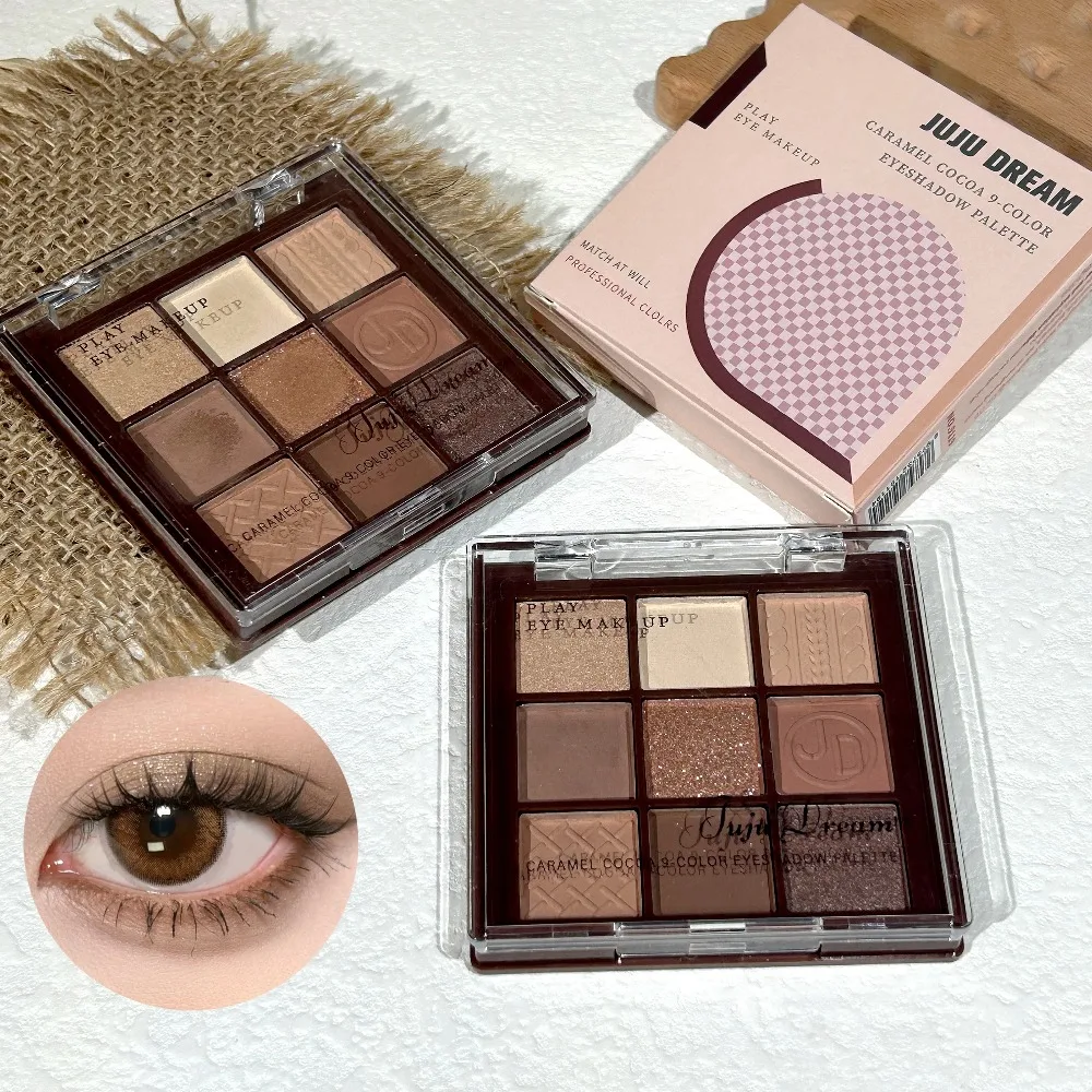Paleta de Sombras de Ojos Marrón Chocolate, 9 Tonos Mate y Brillantes, Larga Duración, Maquillaje Cruelty Free