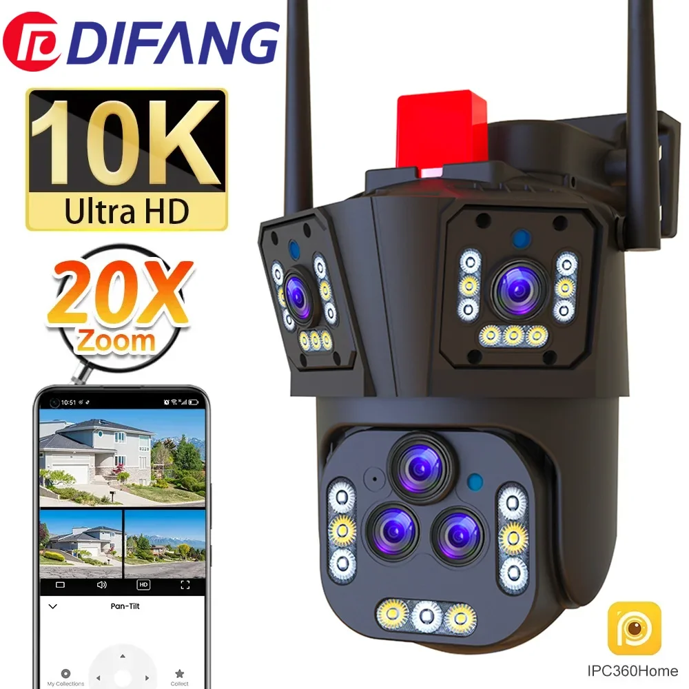 

10K UHD-20X Optical Zoom Outdoor Wifi Surveillance Camera 6K Waterproof AI Automatic Tracking PTZ Five-lens Three-screen IP CCTV