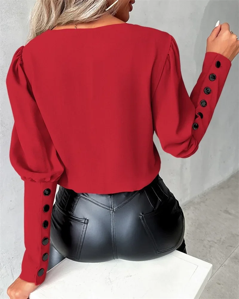 Slim Sexy Blouse Women Fashion Long Sleeve V-Neck Casual Pullover Shirts Elegant Office Ladies Tops Shirt Femme Blouses Autumn