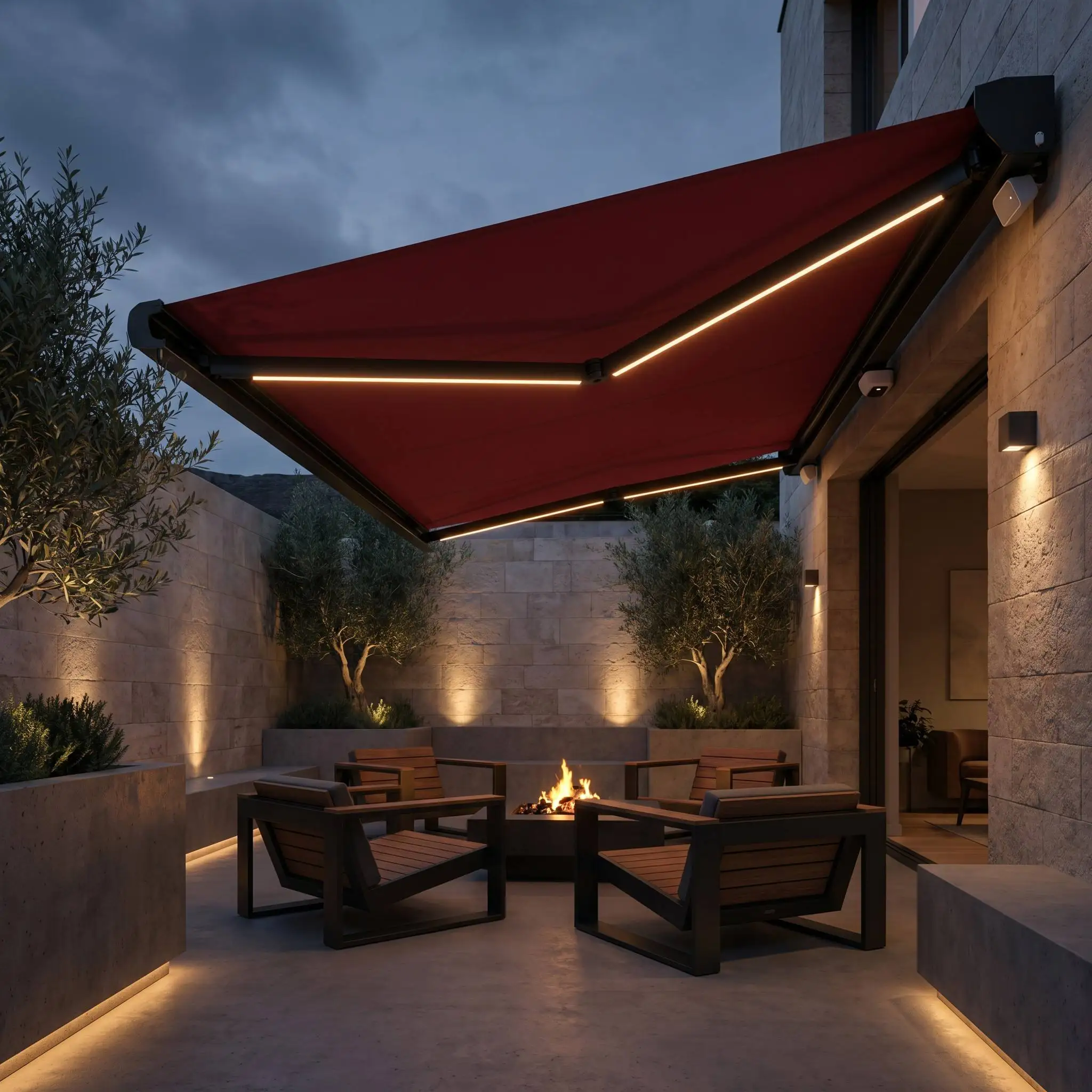 Multi Size Stretchable Outdoor Sunshade Install Against The Wall Aluminium Frame Acrylic Canopy Durable Electric Cassette Awning