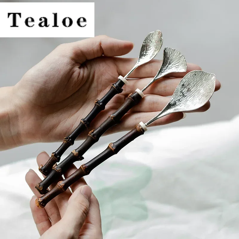 Chinese Purple Bamboo Tea Scoop Handmade Tin Tea Infuser Spoons Allocate Shovel Chahe Household Gourd Awakening Tea Ladle Crafts