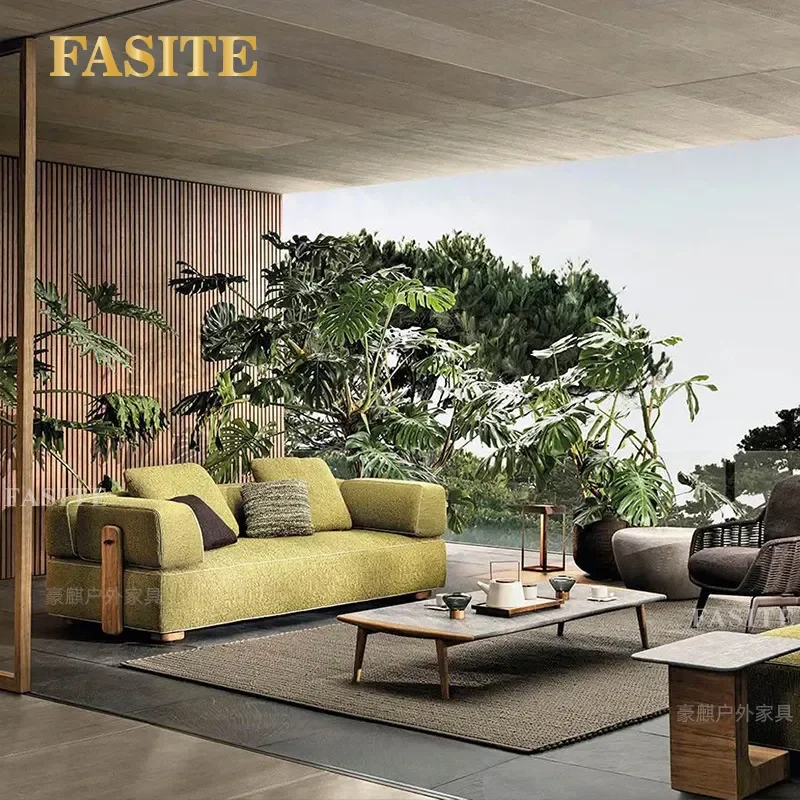 For Outdoor Leisure Sofa Teak Garden Furniture Hotel Villa Yard Courtyard B&B Durable Weather Resistant Comfortable Seating