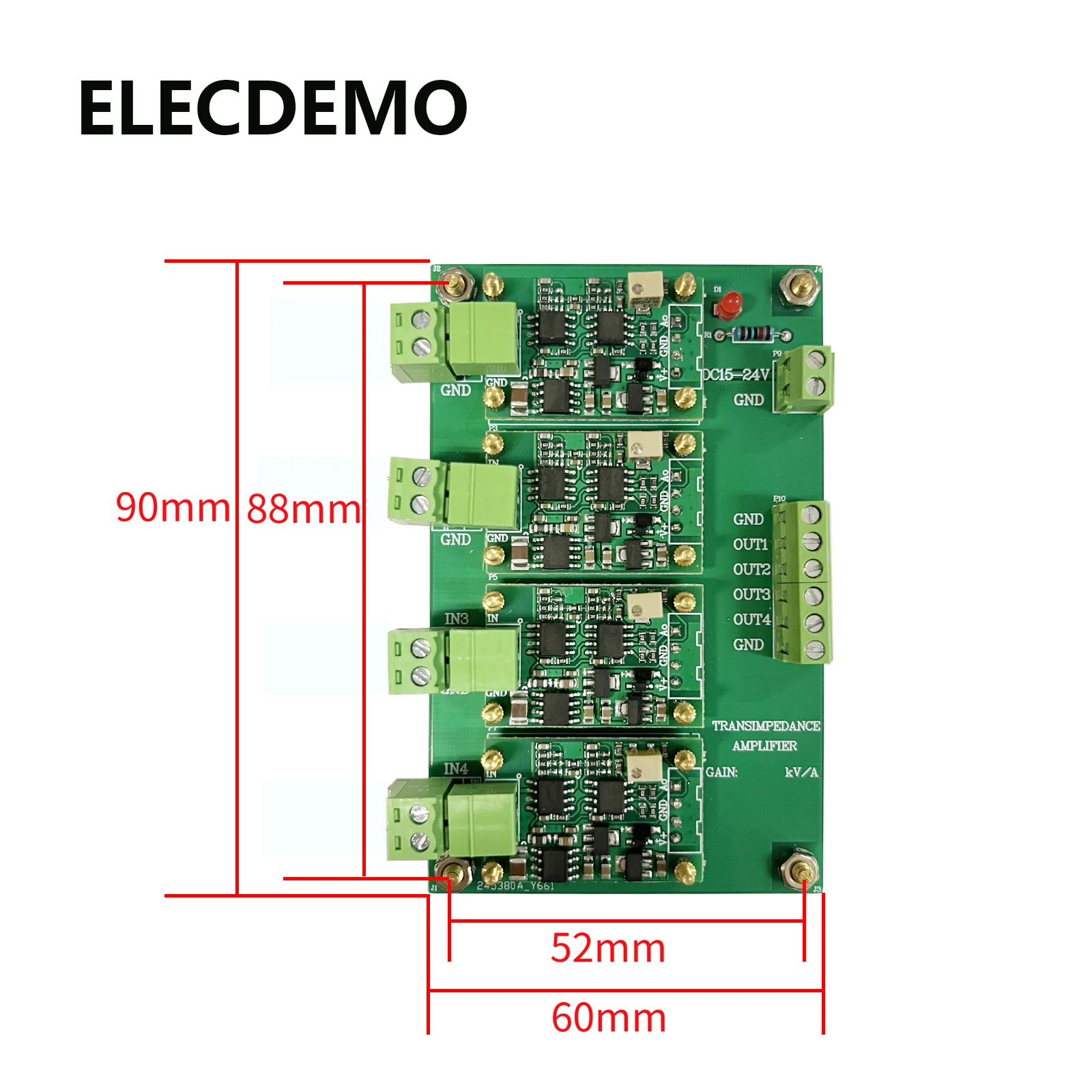 Multi-channel IV conversion amplifier module, silicon PIN photodiode detector, four-quadrant photoelectric sensor