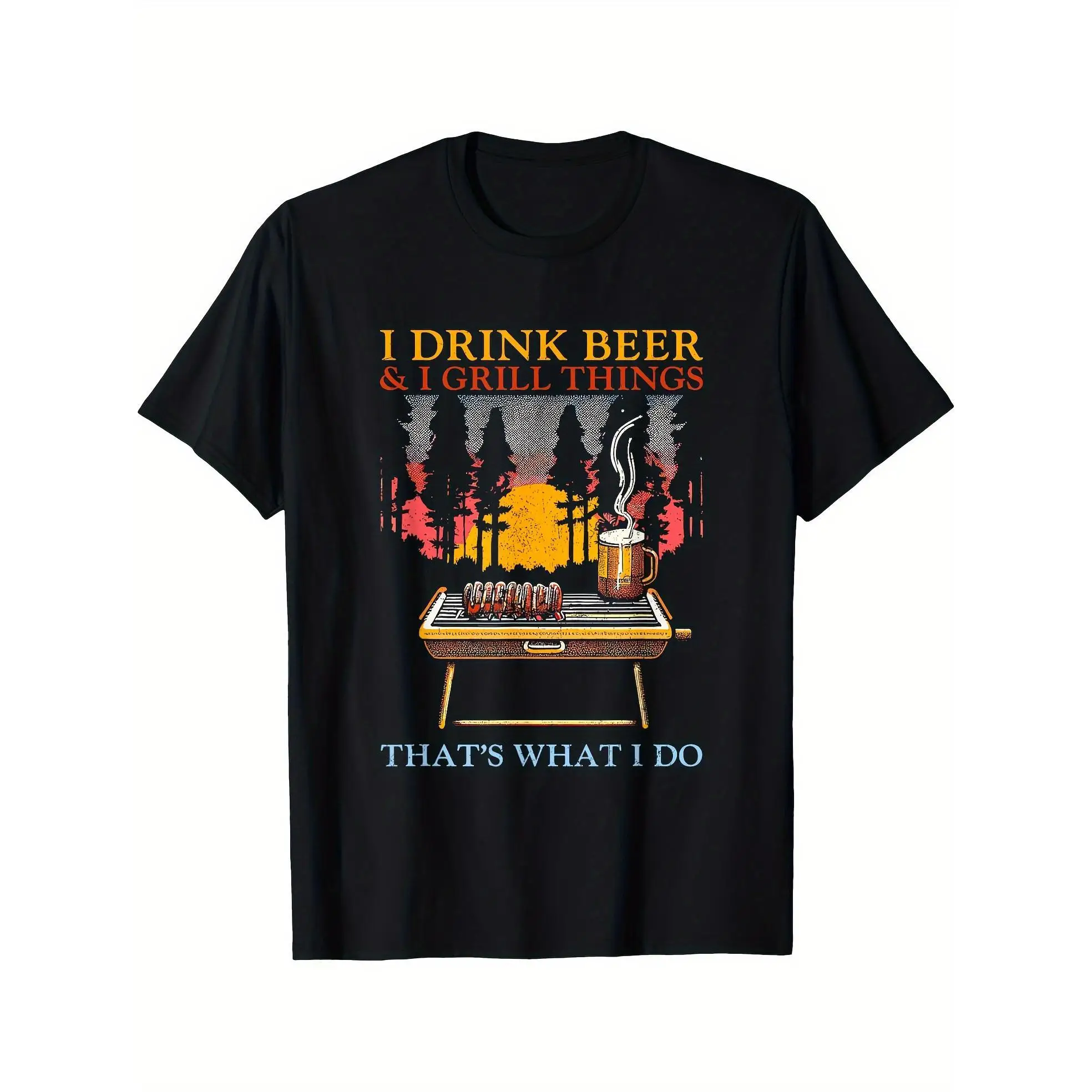 

Funny BBQ T-shirt Men I Drink Beer I Grill Things Graphic Tee Retro Outdoor Grilling Dad Gift Camping Drinking Party Shirt