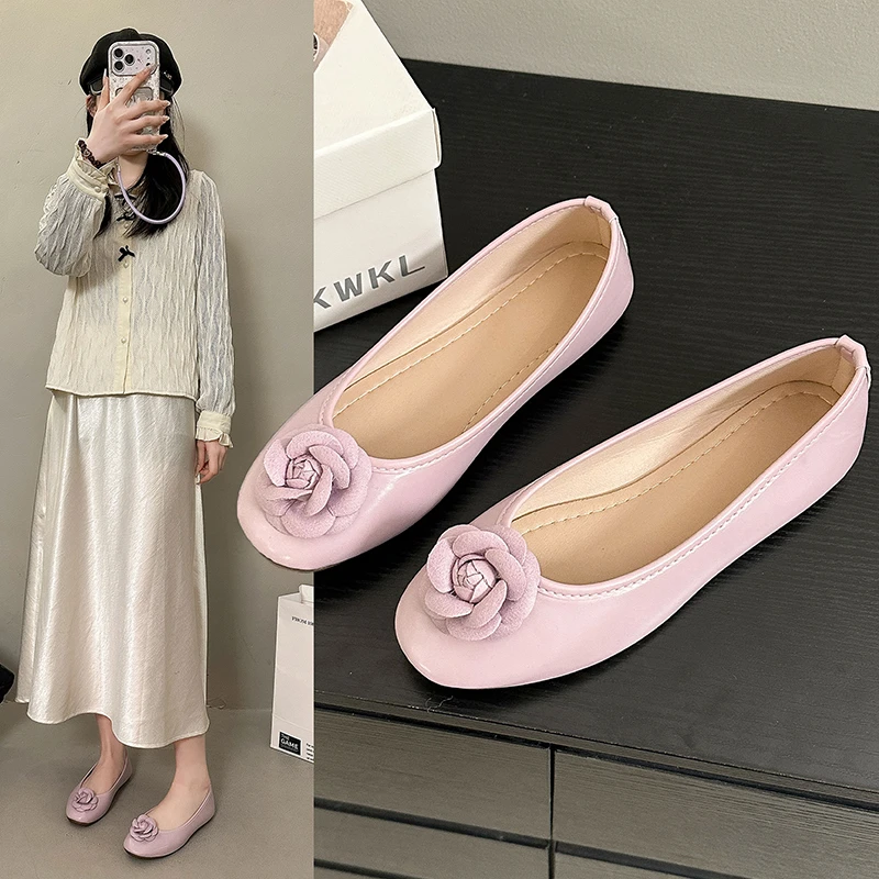 Fashion Flower Single Shoes Autumn New Square Toe Shallow Mouth Slip-on Non-Slip Low-Top Shoes image 3
