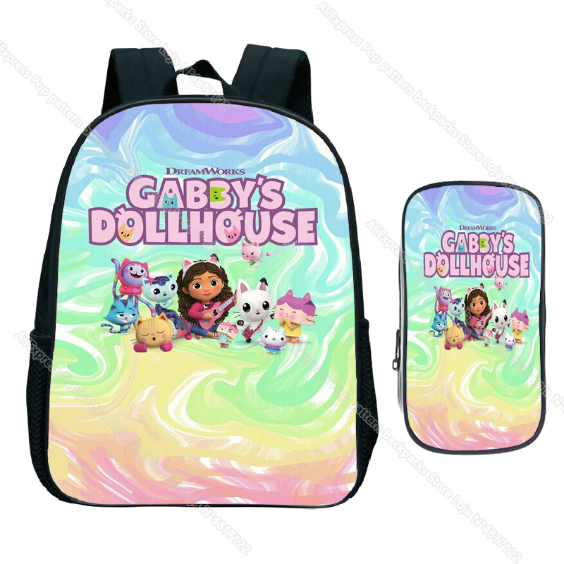 Cartoon Gabby\'s Dollhouse Backpack for Kids Girls Boys Gabby Cat Kindergarten Waterproof Kids School Lightweight Backpack