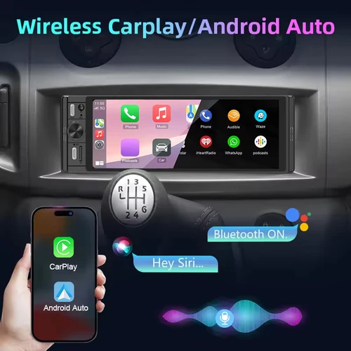 Imagen 2 del producto 1 DIN 6,36 pulgadas Radio para coche compatible con Cable y inalámbrico Carplay Android AUTO pantalla táctil Universal MP5 reproductor de vídeo Multimedia 1DIN