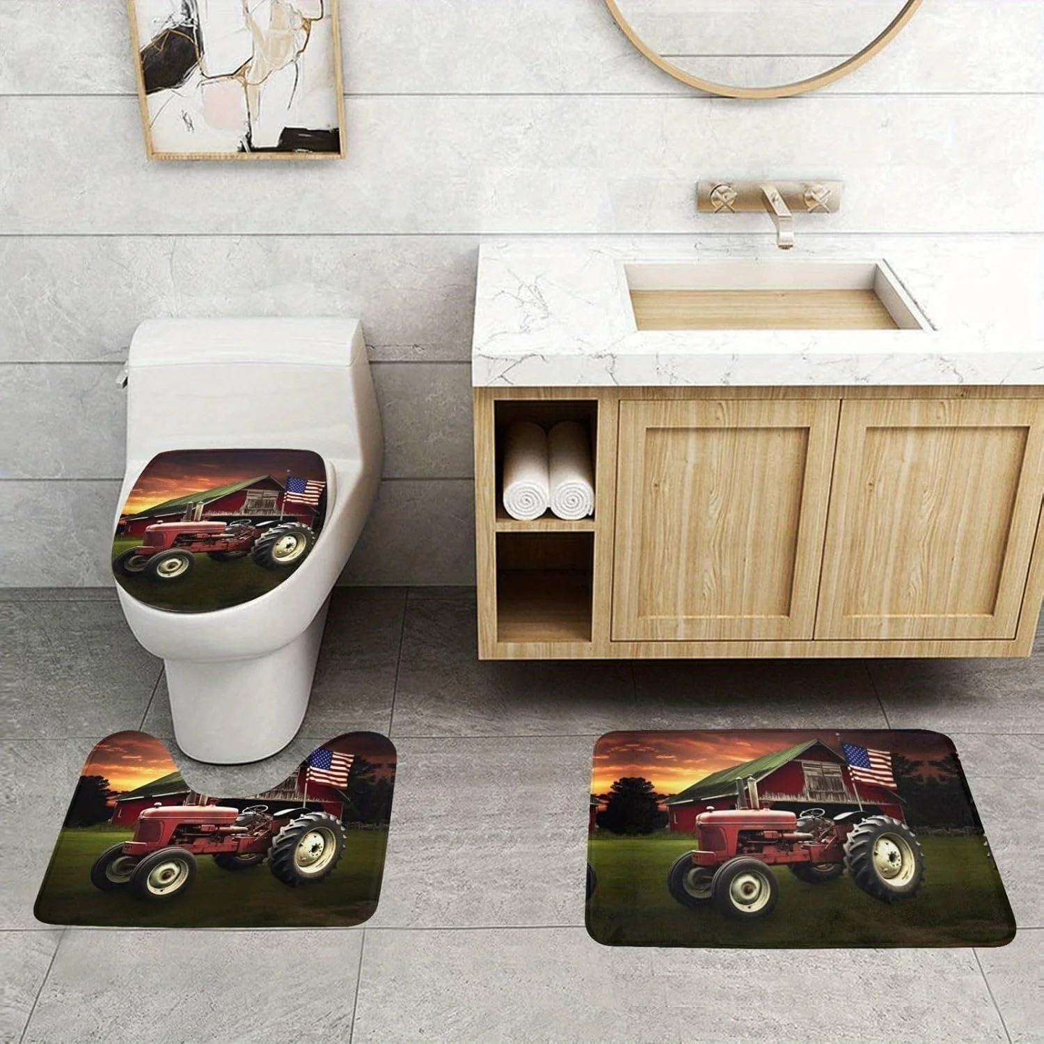 

3 шт. винтажный набор ковриков для ванной комнаты в фермерском доме-полиэстеровые противоскользящие коврики для ванной для кухни, спальни, интерьера и экстерьера