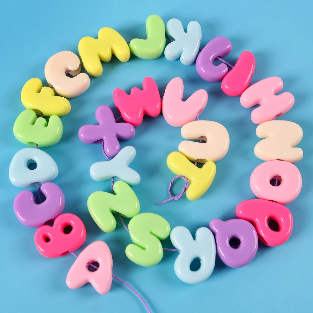 5pcs Acrylic Bubble Letter Beads Mixed Solid Candy Jelly Colors Loose Spacer beads for DIY handcrafted Bracelet Keychain Jewelry