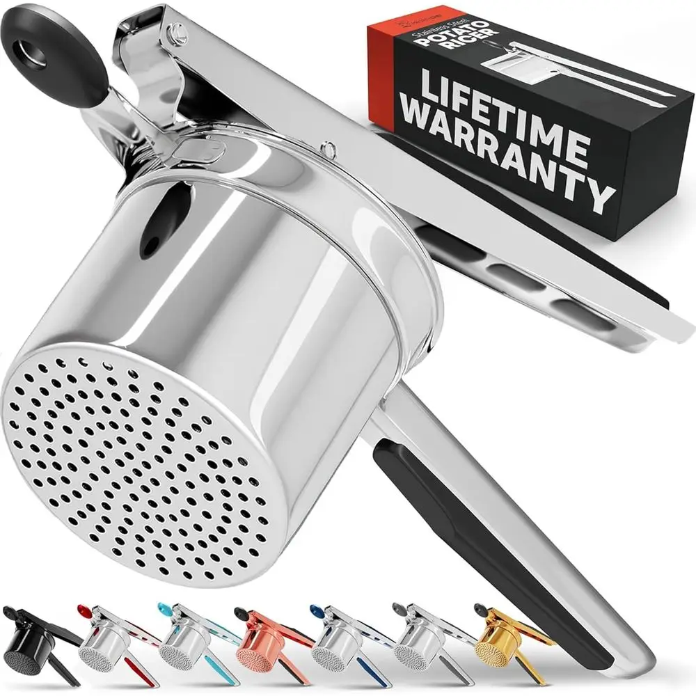 

Картофелемялка PriorityChe Large 15oz, прочная картофелемялка и пресс для пюре из нержавеющей стали, кухонный инструмент, кухонный гаджет для пюре или пасты