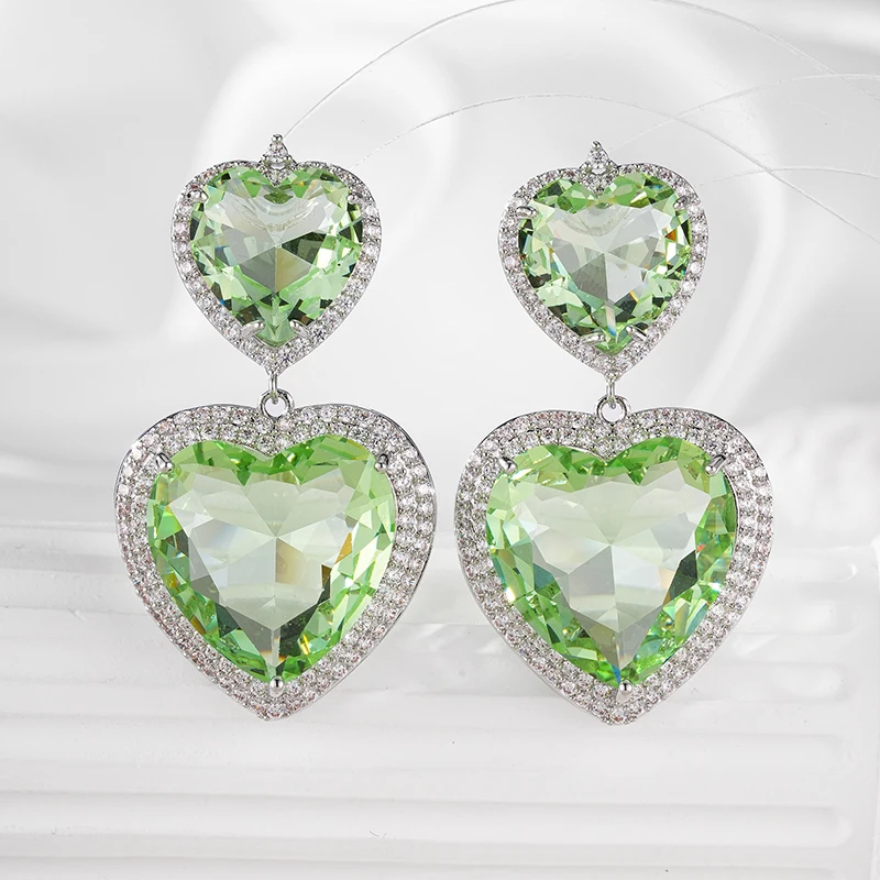 

SENYU Romantic Super Large Apple Green Heart CZ Crystal Stone Dangle for Wedding Women Party Jewelry Gifts Luxury Bride Earring