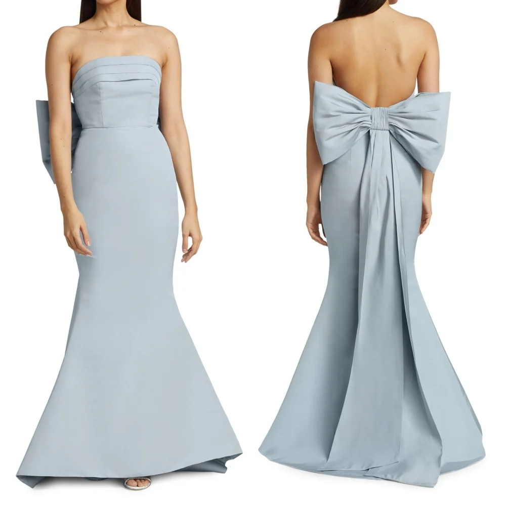 

Customized Jersey Bow Strapless Mermaid Long Dresses Bespoke Occasion Simple Woman Elegant Party Wedding Guest High Quality