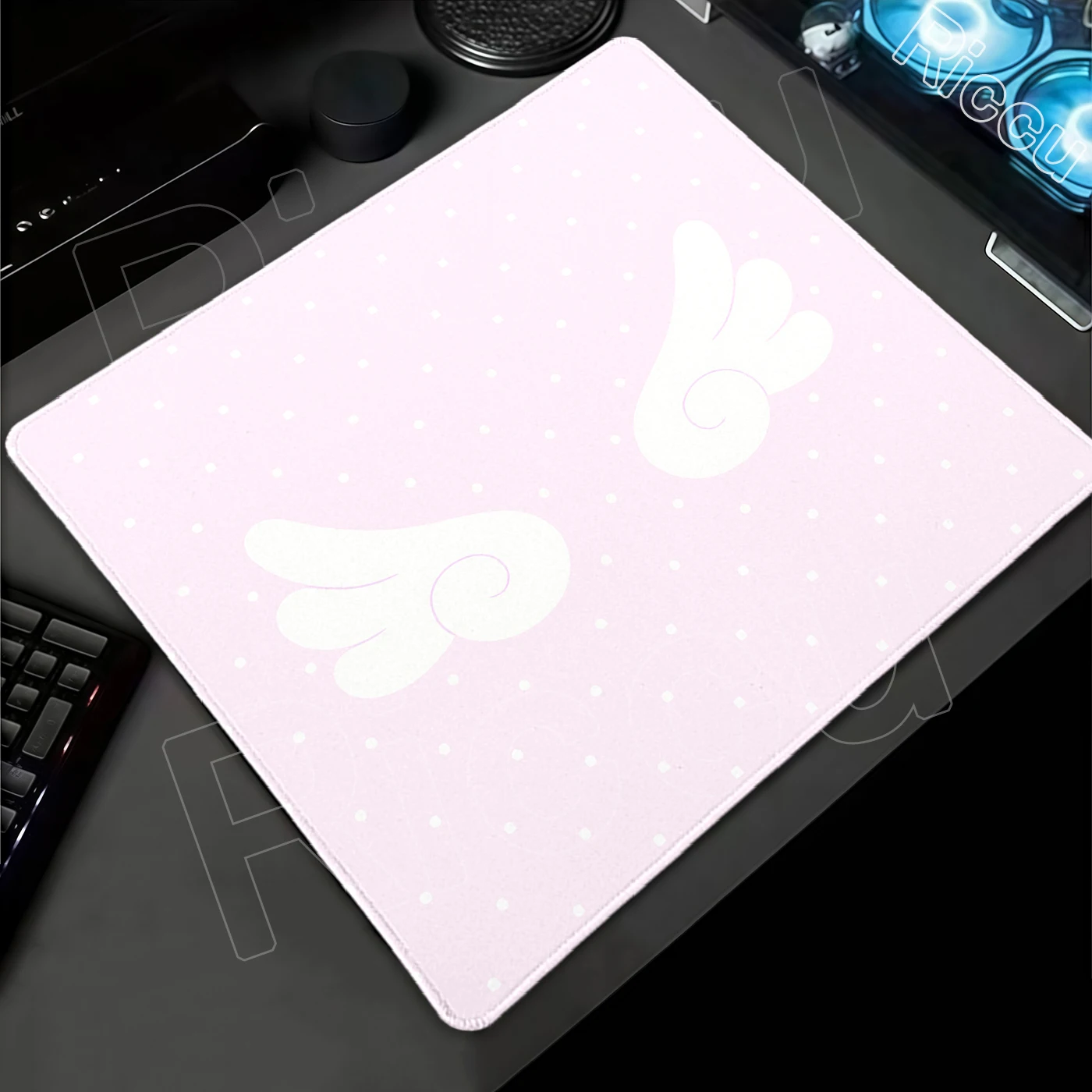Small Size Protector Pink Angel Wings Polka Dots Mouse Pads Kawaii Aesthetics Rug Simple Office Desk Mat Anti-slip Rubber Carpet