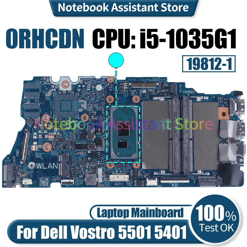 For Dell Vostro 5501 5401 Laptop Mainboard 19812-1 CN-0RHCDN 0RHCDN SRGKL I5-1035G1 CPU Notebook Motherboard Tested