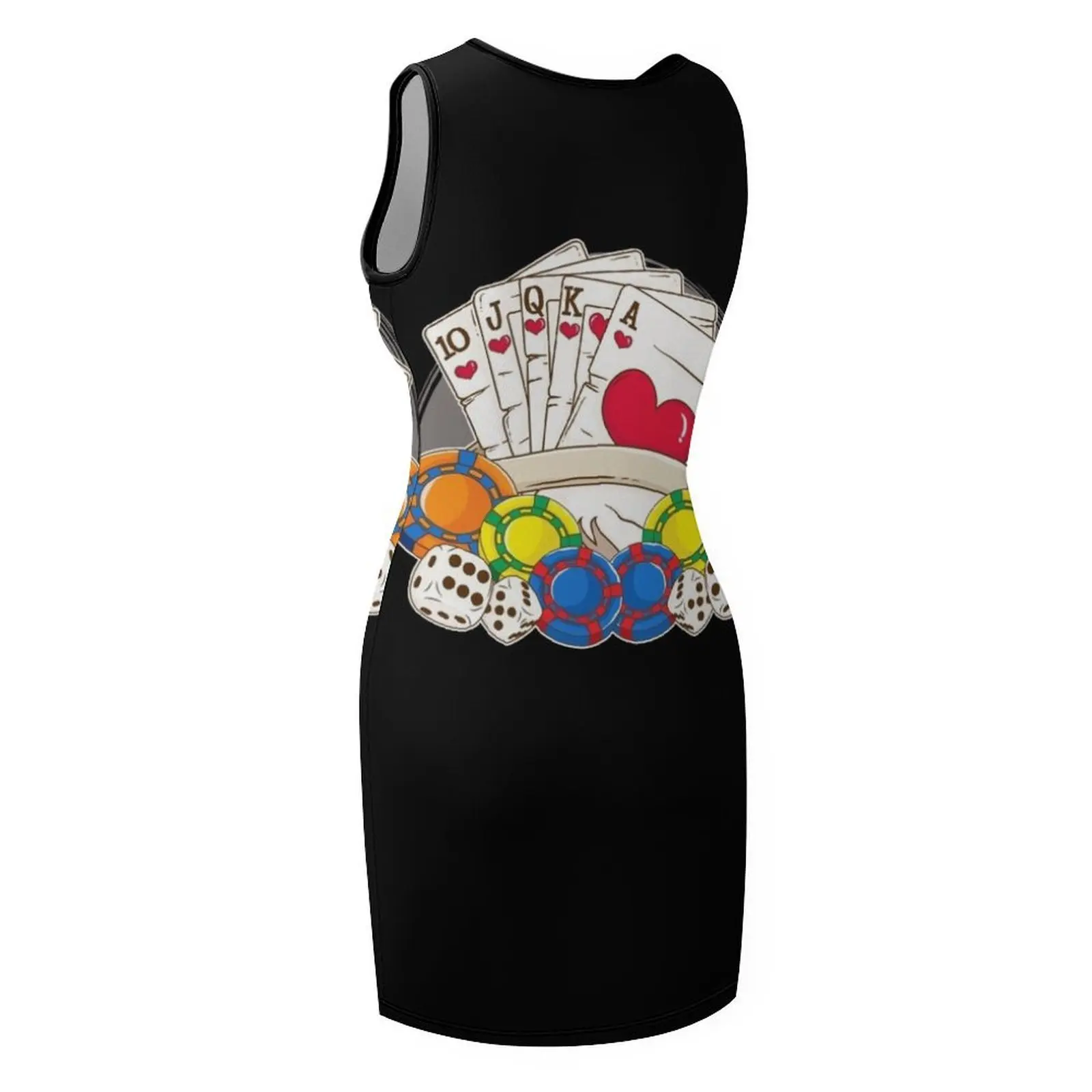 فساتين سهرة من Royal Flush Casino Poker Player French Cards Chips Cubes Lucky Gambler بدون أكمام
