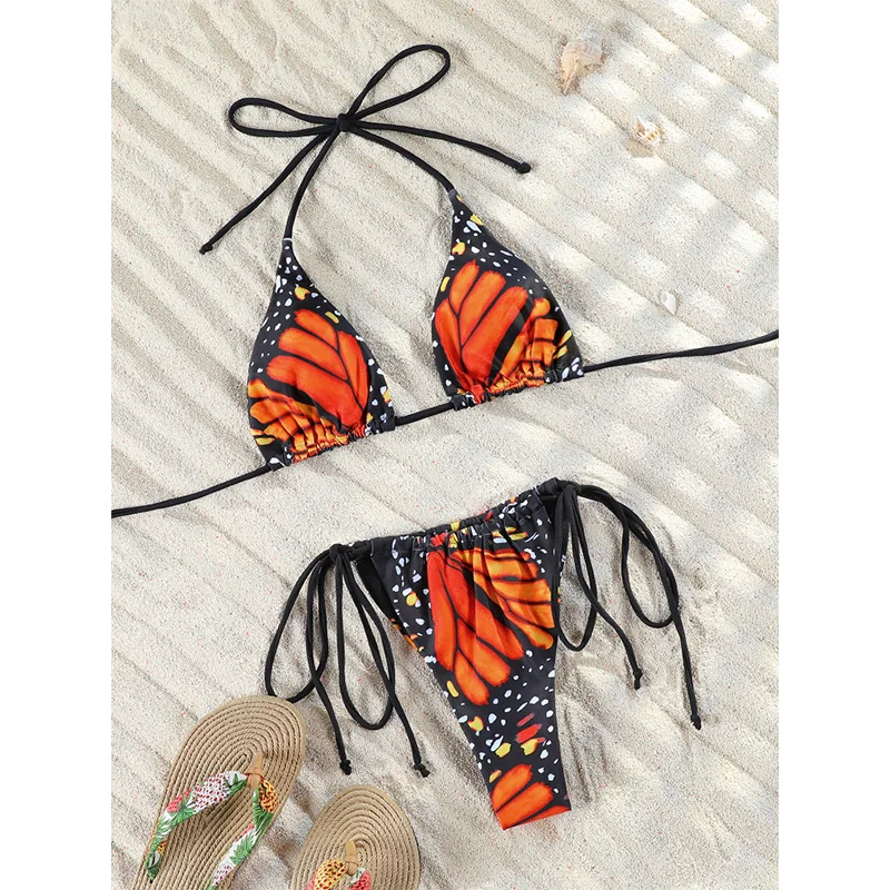 Butterfly Bikinis Sexy Swimwear Women Triangle Swimsuit Bandage Bikini Set Micro Thong Print Bathing Suit Summer Biquini