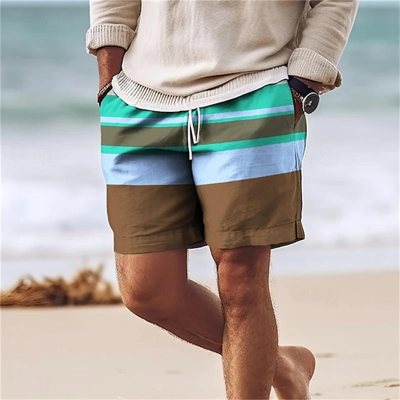 Pantalones cortos de playa para hombre y mujer, bañador de gran tamaño con estampado a rayas de HipHop, ropa de baño Hawaiana para gimnasio, Verano