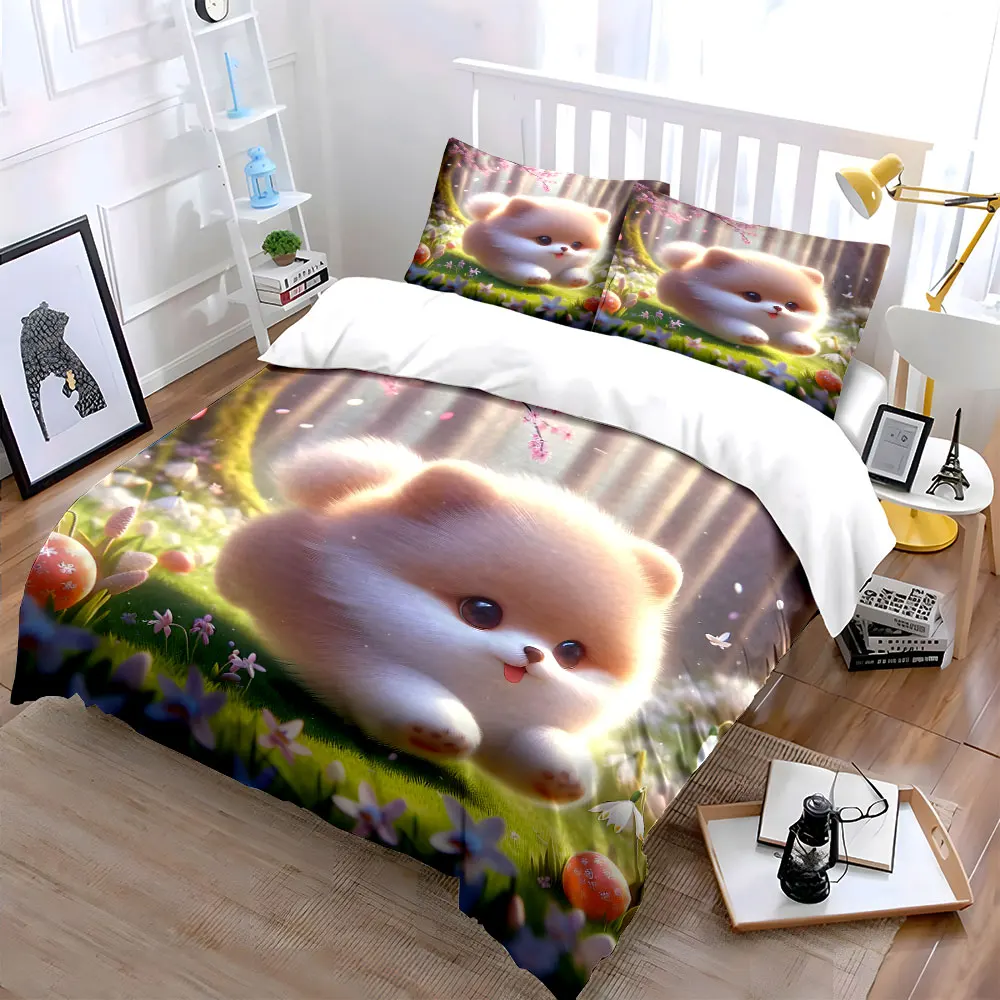 Spring forest flowers and bunny Print Bedding Set 1 Duvet Cover 2 Pillowcases for Adult and Children Luxury Gift Full Size