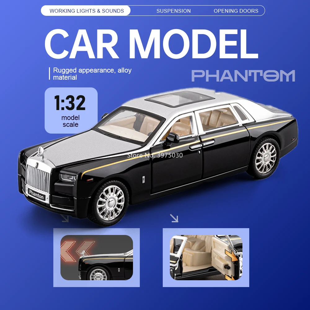 

1:32 Phantom Hellcat Model Cars Alloy Diecast Toys Doors Opened Pull Back with Sound and Light Miniature Vehices Gifts for Boys