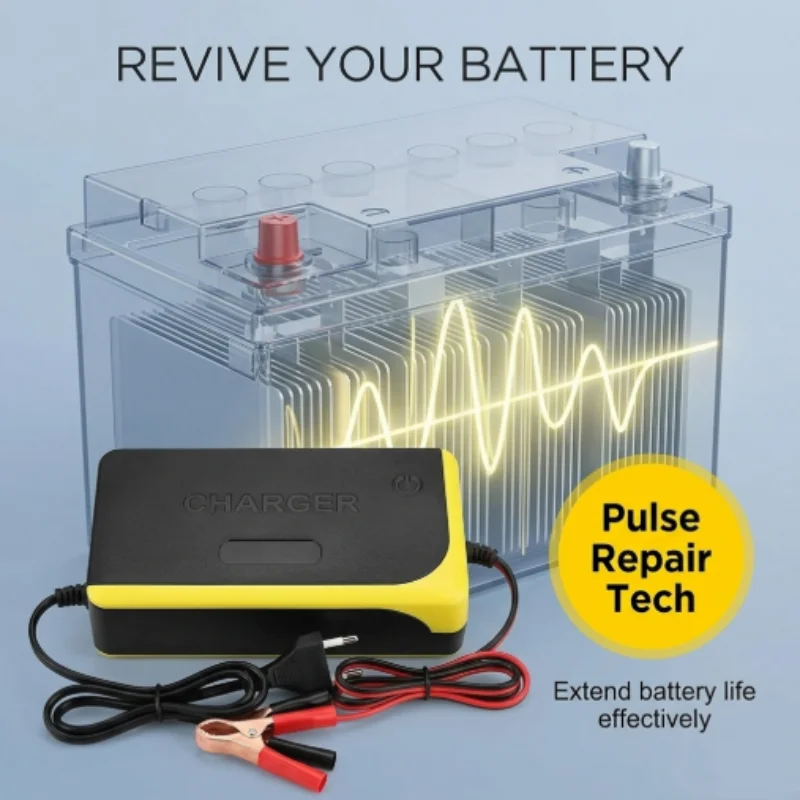 

12V Battery Charger with Alligator Clips for Cars, Trucks, Motorcycles, Electric Vehicles, Intelligent Fast Charging for 8-100Ah