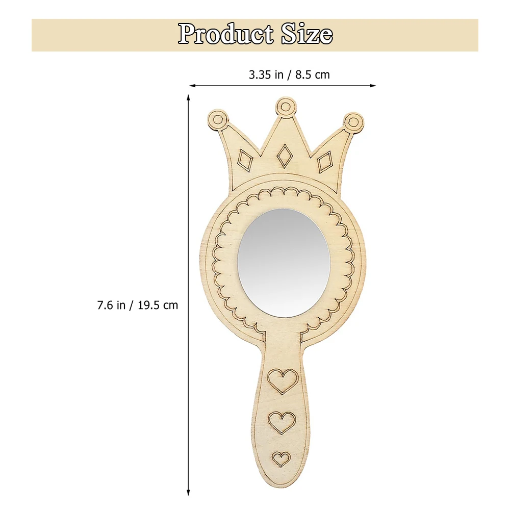 23PCS/SET Unfinished Wooden Handheld Mirrors Princess Mirror Craft Kit with 12 Coloring Pens for Boy Girl Creative Party Supply