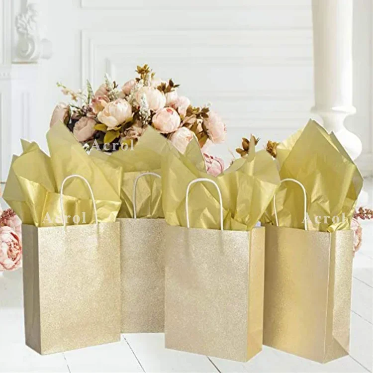 20pcs Tissue Paper 70*50CM Gold Floral Wrapping Scrapbooking Paper Gift Decorative Flower Paper Home Decoration Party