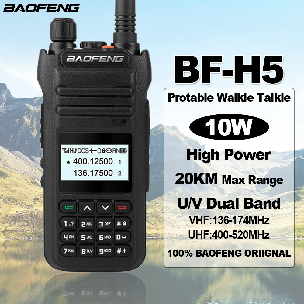 BAOFENG Original BF-H5 (BF-8000D) Walkie Talkie 10W UV banda Dual Radios de comunicación de largo alcance transceptor inalámbrico portátil