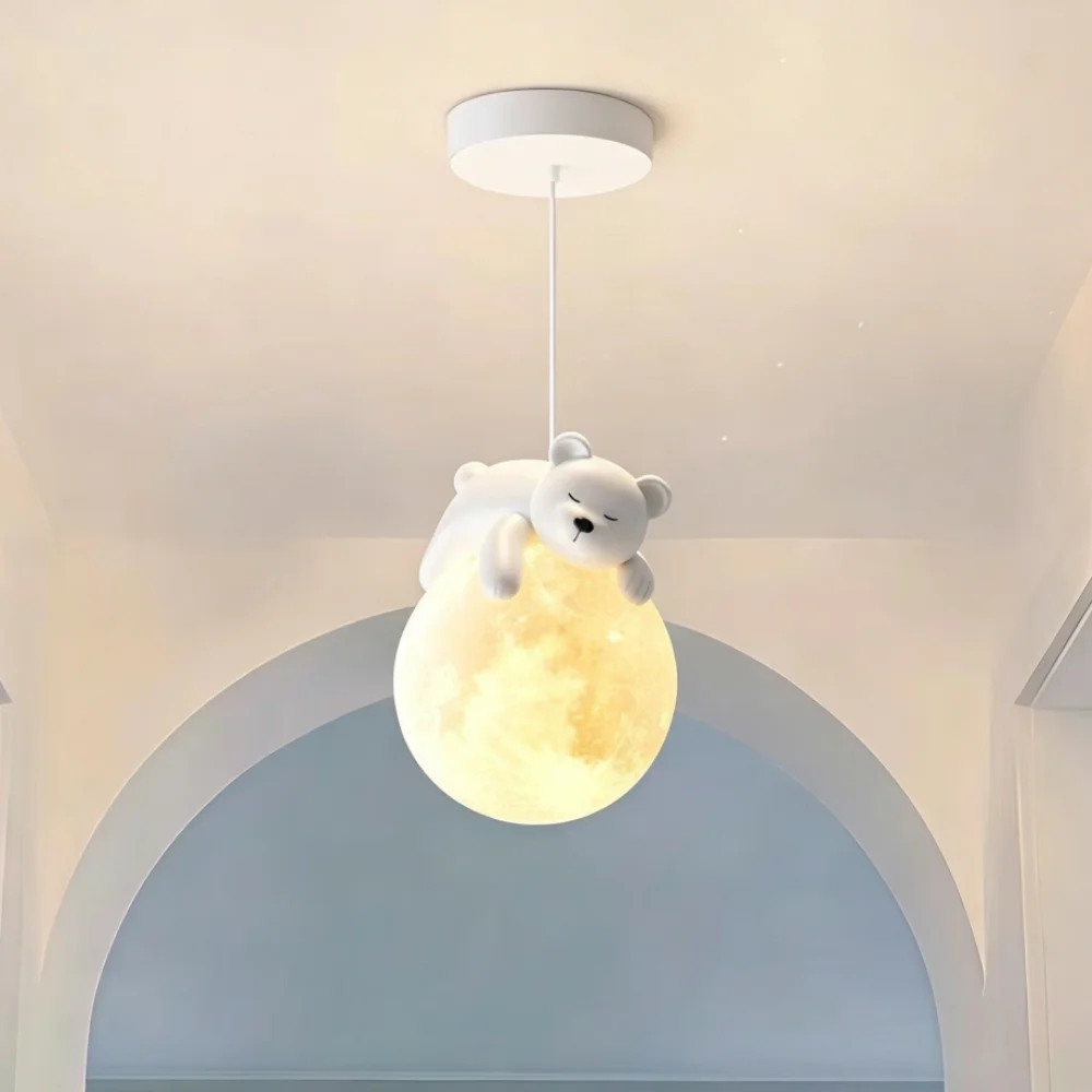 Kids Room Pendant Light Fixture Milk White Bear Rabbit Small Hanging Lamp For Girls Bedroom Children  Dining Room Chandelier