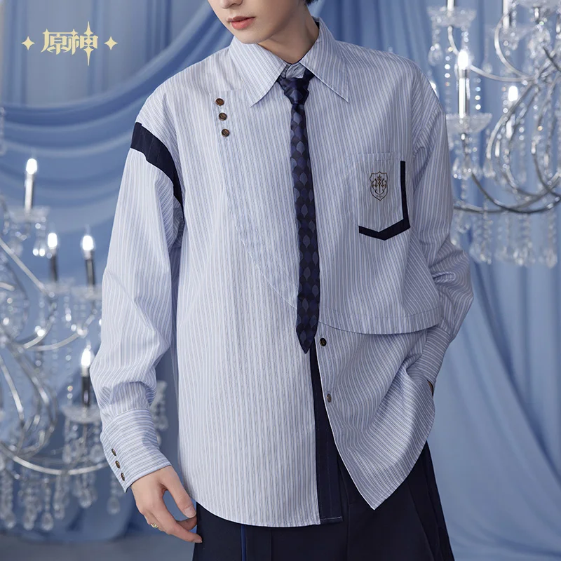 Pre-sale Official Genshin Impact Furina Unisex Striped Casual Shirt Daily Wearing Fashion Long Sleeve Blouse Cosplay Costumes